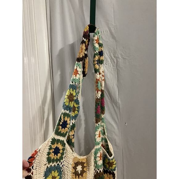 American Flirt Cotton Multicolor Handmade Crochet Granny Square Tote Bag 17x16 - Picture 5 of 8